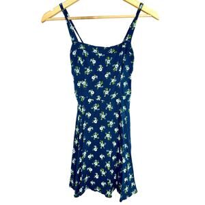 Abercrombie & Fitch Blue Green Floral Smocked Sleeveless Mini Dress Womens Sz XS